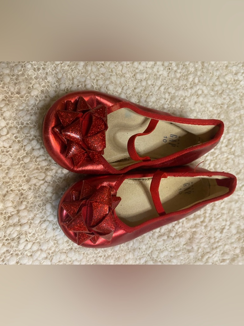 GAP Red Glitter Bow Mary Jane Flats